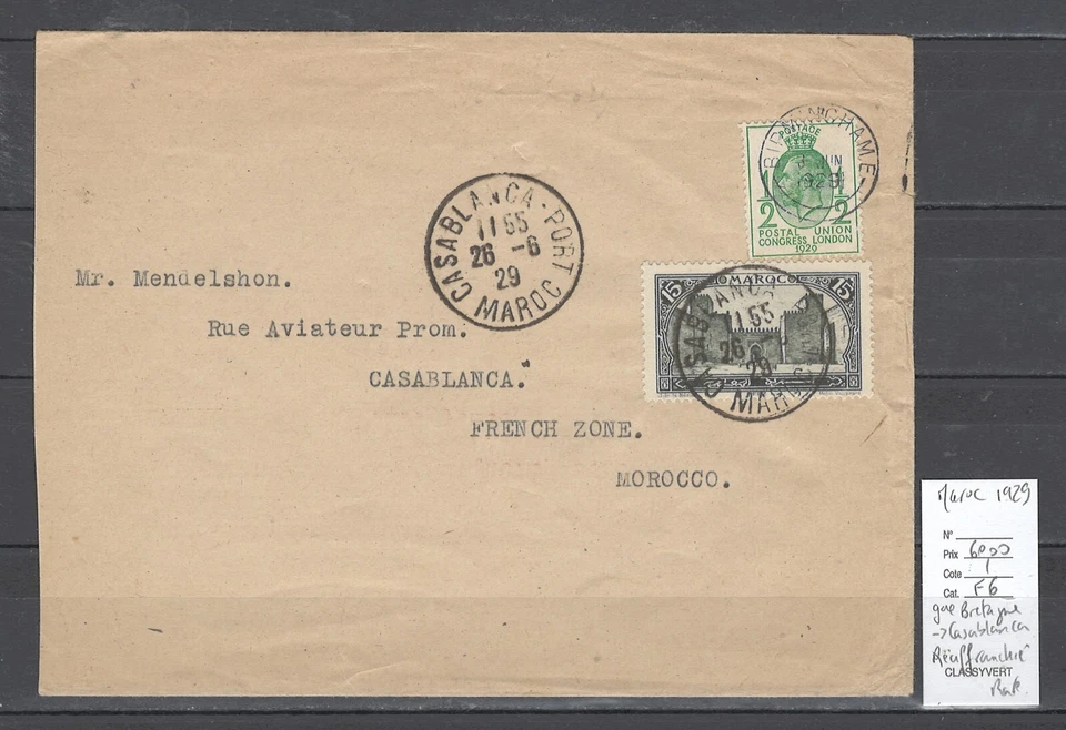 Maroc - Lettre de Birmingham - Grande Bretagne pour Casablanca - 1929 - - Immagine 1 di 1