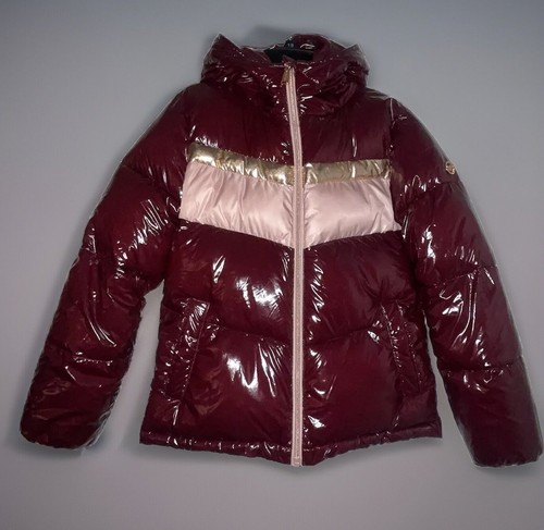 Nuovo Michael Kors Big Girls bordeaux rosso con cappuccio colore bloccato puffer jacket taglia 14