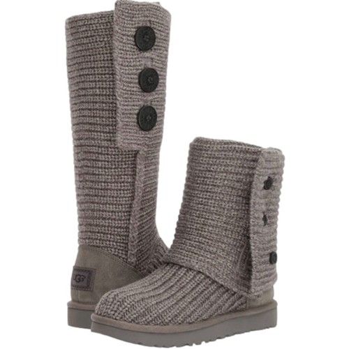 Maglione UGG donna taglia 5 Cardy maglia classica stivali alti invernali grigio bottoni ballerine