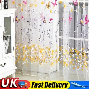 Butterfly Floral Tulle Voile Window Curtain Drape Panel (Rose 100X200cm UK - Picture 1 of 5