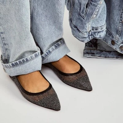 Free People Preto Transparente Glitter Jules Biqueira Ponta Tamanho 7 NOVO COM ETIQUETAS - Imagem 1 de 4