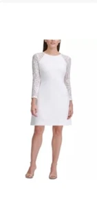 Tommy Hilfiger Women's Long Sleeve Party Dress White Size 12 Lace Sleeve - Picture 1 of 4