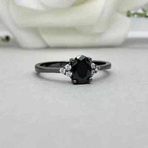 1.50 Ct Oval Cut Lab Created Diamond Engagement Ring 14k Black Gold Plated - Picture 1 of 7
