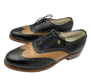 Vintage Footjoy Classics Women 8.5 B Leather Wingtip Golf Shoes Made USA - Picture 1 of 21