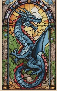 Dragon 2 Stained Glass effect  Cross stitch chart FlowerPower37-uk - Picture 1 of 1