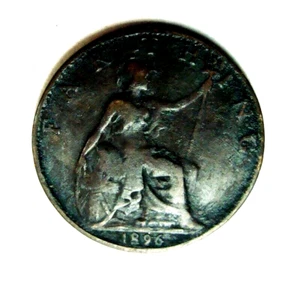 1896 UK FARTHING NEVER CLEANED, FREE SHIPPING IN USA - Picture 1 of 2