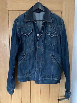 Chaqueta DIESEL Noynac Grande L Azul Denim Cuero Cuello Occidental *RARA* Foto 1 de 4