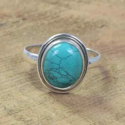 Anillo Dainty De Plata Esterlina 925 Con Piedra Turquesa Azul Simulada - Imagen 1 de 4