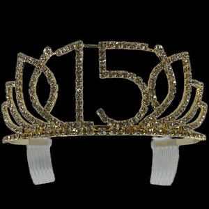 QUINCEAÑERA 15 DECIMOQUINTO CUMPLEAÑOS BRILLANTE ESTRÁS TIARA CORONA con PEINES DE PELO - Imagen 1 de 8