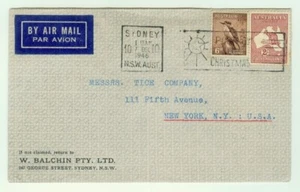 Australia 1946 W.Balchin PTY.LTD. Sydney-New York Cover, Christmas Slogan Cancel - Picture 1 of 3