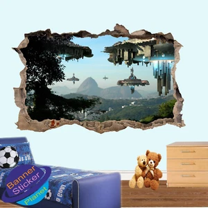 ALIEN INVASION UFO FLEET WALL STICKERS 3D ART POSTER MURAL DECAL ROOM DECOR VB5 - Picture 1 of 3