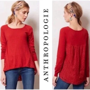 Anthropologie LITTLE YELLOW BIRD Avery Knit Top Womens M Rust Red Lace $98 VGUC - Picture 1 of 11