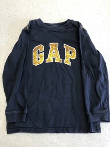 GAP T Shirt Kids Boy's Small 6-7 Navy Blue Big Logo Long Sleeve Casual Tee - Picture 1 of 5