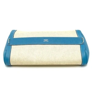 HERMES Equi Pouch Clutch bag Toile H / Taurillon Clemence blue - Picture 1 of 11