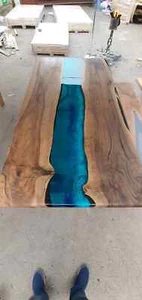 Walnut Dining Table, Live Edge table Sea Blue and Turquise Green table, Decors - Picture 1 of 4