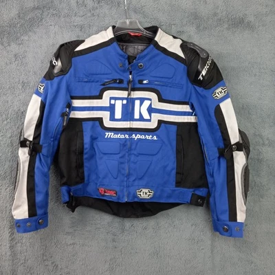 Chaqueta de Carreras Teknic Para Hombre 46 Azul Blanco Logo Cremallera Abrigo Acolchado Motocross Foto 1 de 4