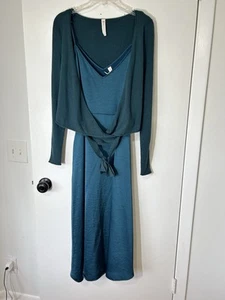 Daily Practice by Anthropologie The Wrap Two-In-One Midi Dress In Teal Blue Sz L - Picture 1 of 16
