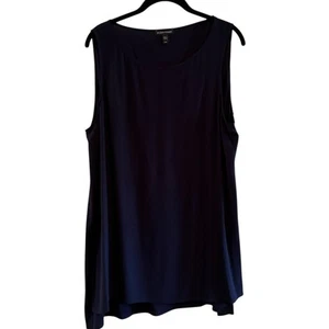 Eileen Fisher Size Large 100% Silk Navy Blue Sleeveless Tunic Long Blouse - Picture 1 of 6