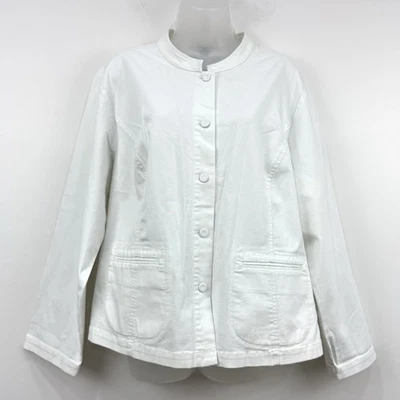 Chaqueta para mujer Eileen Fisher 1X blanca nueva con etiquetas madura elástica mandarina abotonada Foto 1 de 4