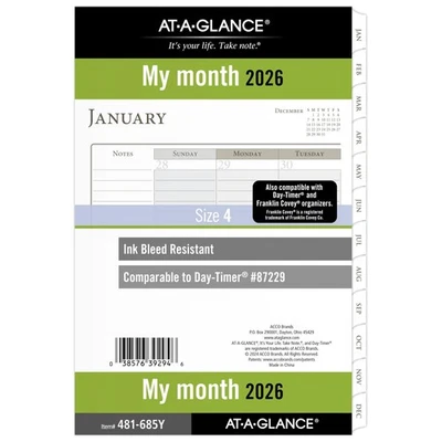 AT-A-GLANCE 2026 Planner Refill, Monthly, 5-1/2" x 8-1/2", Desk Size 4, Loose... - Image 1 of 4