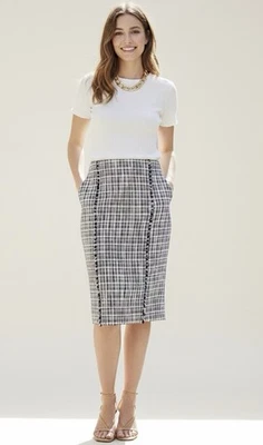 NUEVA J.Crew Falda Lápiz Tweed Ligera en Rojo/Blanco/Azul Talla 8 G0945 Foto 1 de 4