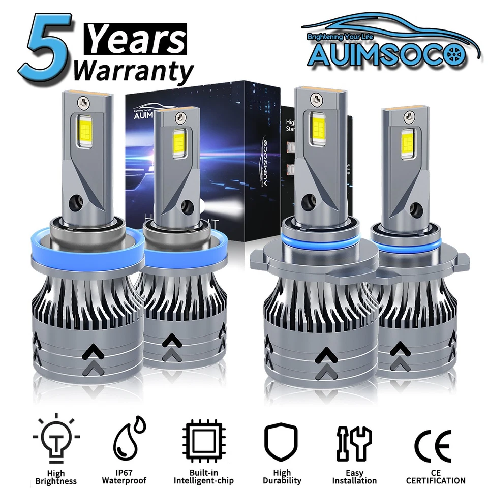 组合 4x LED 车头灯套件灯泡高/低光束适用于道奇 Ram 3500 2009-2010 6500K — 第 1/4 张图片