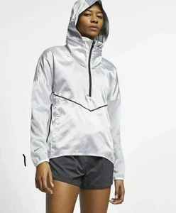 NIKE TECH PACK WATER REPEL HOODED METALLIC RUNNING JACKET AT1128-095 - WOMEN S - Picture 1 of 12
