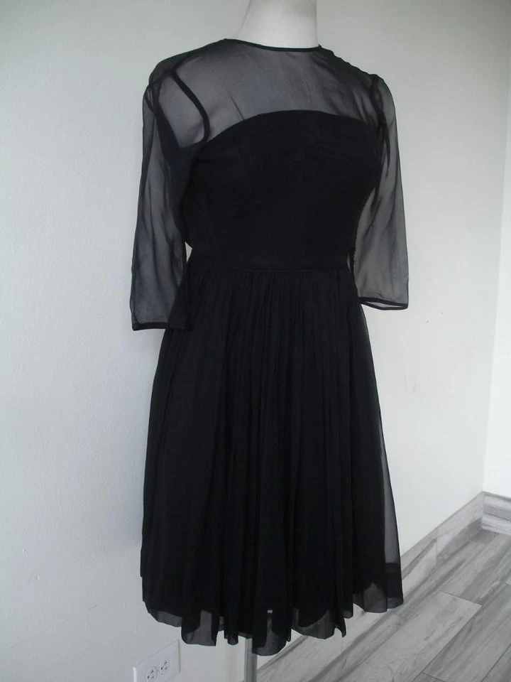 Vestido Para Mujer XS De Colección Años 20 Pequeño Negro Pequeño Juniors Crepé Transparente Peplum EE. UU. Foto 1 de 4
