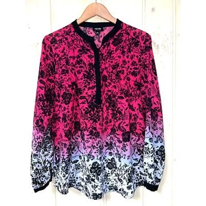 Blusa Nicole Miller Top Mujer Grande Rosa Ombre Gasa Pintucks Semi Transparente - Imagen 1 de 8