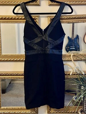 LBD Guess Dress Black Faux Leather Mesh Cutout Size XS NWT - Image 1 of 4