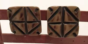 Artisan Made Square Geometric Earrings Olive Green - Picture 1 of 5