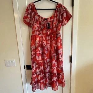 NWT Fairy Whimsy Floral Midi Lace Up Romantic Sweetheart Neck Dress Pockets 12 L - Picture 1 of 13