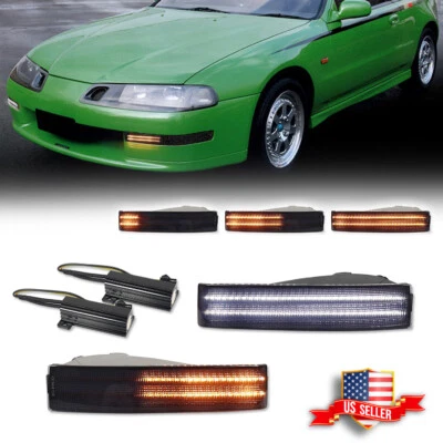 2X Smoke Switchback LED White DRL Turn Signal Lights For 1992-1996 Honda Prelude - Image 1 of 4