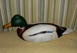 WOODEN DUCK DECOY by Betty Miller. Colorful ' MALLARD DRAKE ' Signed date 17.5" - Picture 1 of 12