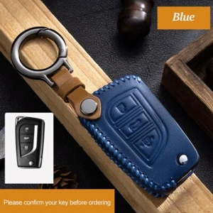 Leather Car Key Case Cover Fob Shell for Toyota Aygo Yaris Highlander Camry RAV4 - Foto 1 di 9