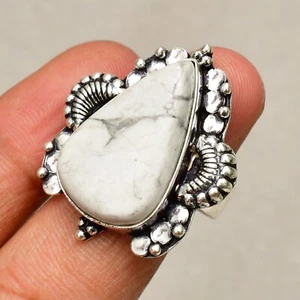 925 Silver Ring, Howlite Gemstone, Handmade Jewelry , Sterling Silver Ring - Picture 1 of 8