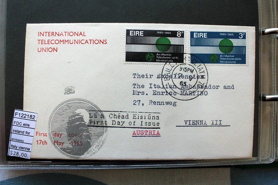 FDC EIRE IRELAND FOR EMBASSY ITALY WIEN (F122182) - Image 1 of 1