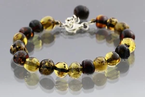 Genuine BALTIC AMBER Baroque BEAD Silver Adjustable Chain BRACELET 9.4g 210317-3 - Picture 1 of 5