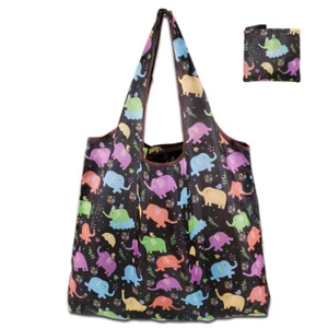 9 Designs Reusable Fold Up Shopping Bag With Attached Pouch / Large 18" x 23.5" - Picture 1 of 12