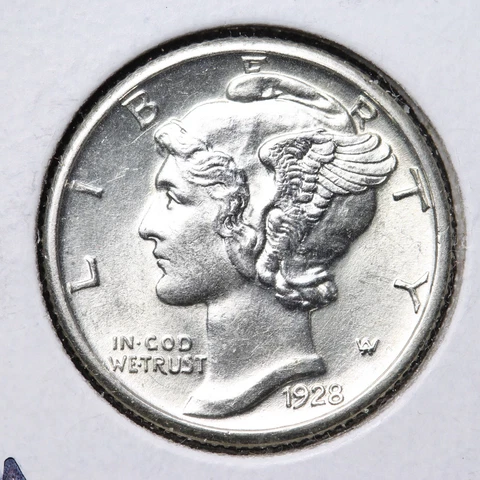 1928 FULL BANDS Mercury Silver Dime CHOICE BU *UNCIRCULATED* MS E295 ACUA Cover