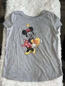 Disney "Family Fun" girls sz. XL gray Minnie Mouse "Send Pizza" design tee. Cute - Picture 1 of 6