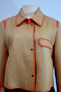 AKRIS Brown Cotton Blend Red Trim Leather Jacket/Blazer Size 40/ 8US  On Sale jf - Picture 1 of 16