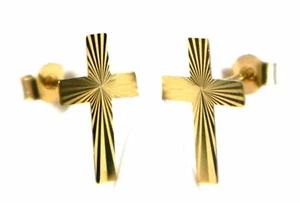 Diamond cut cross stud earrings in 9ct yellow gold - Picture 1 of 1