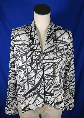 Chaqueta Alberto Makali negra blanca abstracta frente abierto para mujer talla mediana Foto 1 de 4
