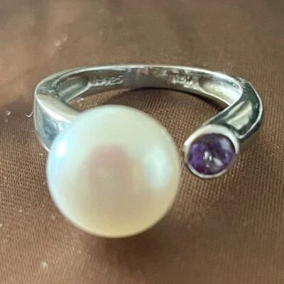 Honora 白色淡水珍珠紫水晶纯银 0.925 戒指 尺寸 6 — 第 1/4 张图片
