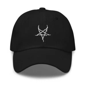 Black Metal Style Inverted Pentagram Embroidered Baseball Cap Satanic Dad hat - Picture 1 of 3