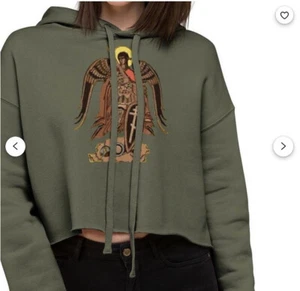 Archangel Michael Slays Serpent Crop Hoodie - Picture 1 of 11