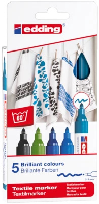 5x Edding 4500 Textilmarker waschfest 2-3mm T-Shirt Marker, Farbset kalt - Bild 1 von 4