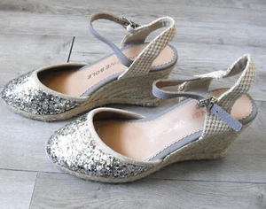 SILVER GLITTER ESPADRILLE WEDGE SHOES SIZE 6 - Picture 1 of 5
