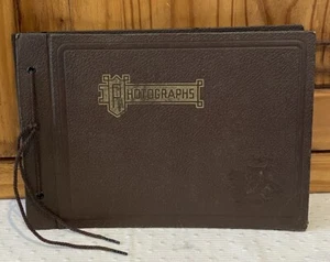 Álbum antiguo de montaje de fotos de la década de 1940 10"" X 7"" pulgadas 22 páginas marrón imagen de ciervo en relieve - Imagen 1 de 22